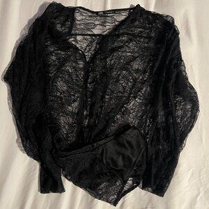 Zara Black Lace Bodysuit – Medium (New Without Tags)